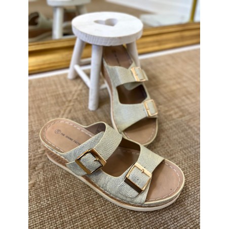 Mule Compensée Deux Brides Réglables Or Femme Confort | Marina & Paloma
