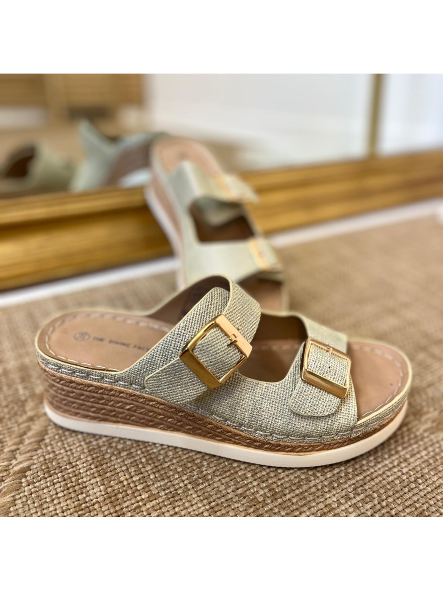 Mule Compensée Deux Brides Réglables Or Femme Confort | Marina & Paloma