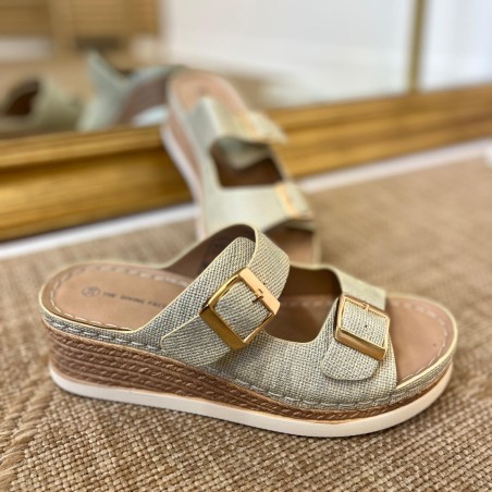 Mule Compensée Deux Brides Réglables Or Femme Confort | Marina & Paloma
