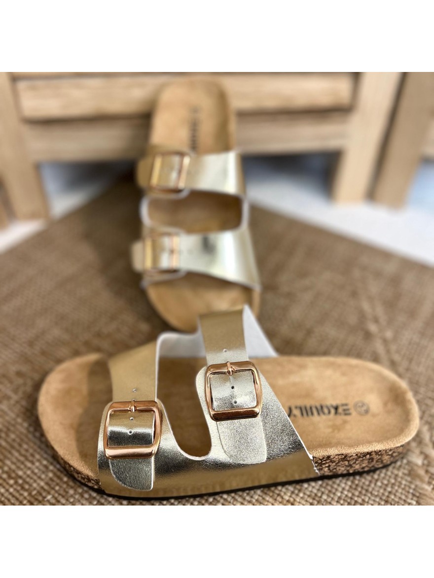 Claquette Or à Deux Brides Confort Anatomique Femme | Marina & Paloma
