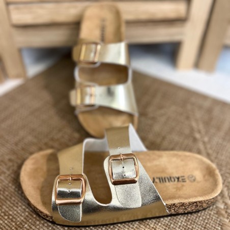 Claquette Or à Deux Brides Confort Anatomique Femme | Marina & Paloma