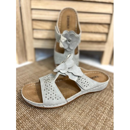 Claquette Confort Gris Clair Fleur Scratch Femme Petit Prix | Marina & Paloma