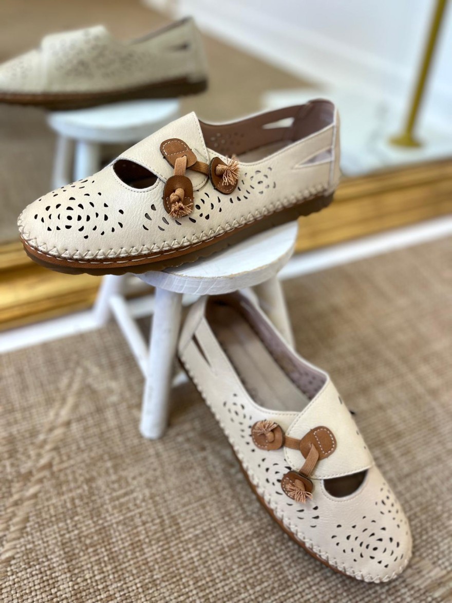 Ballerines Ouvertes Beige Confort Perforées Femme Petit Prix | Marina & Paloma