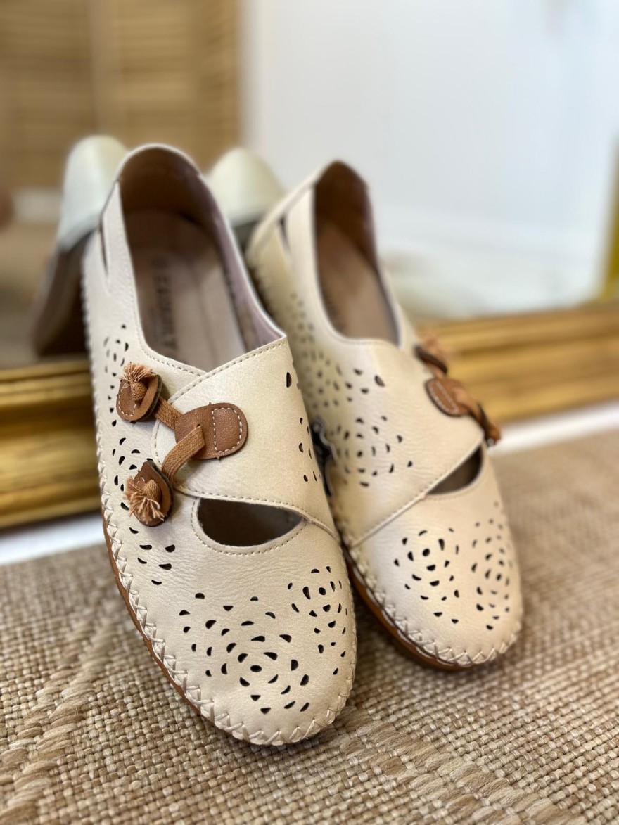 Ballerines Ouvertes Beige Confort Perforées Femme Petit Prix | Marina & Paloma