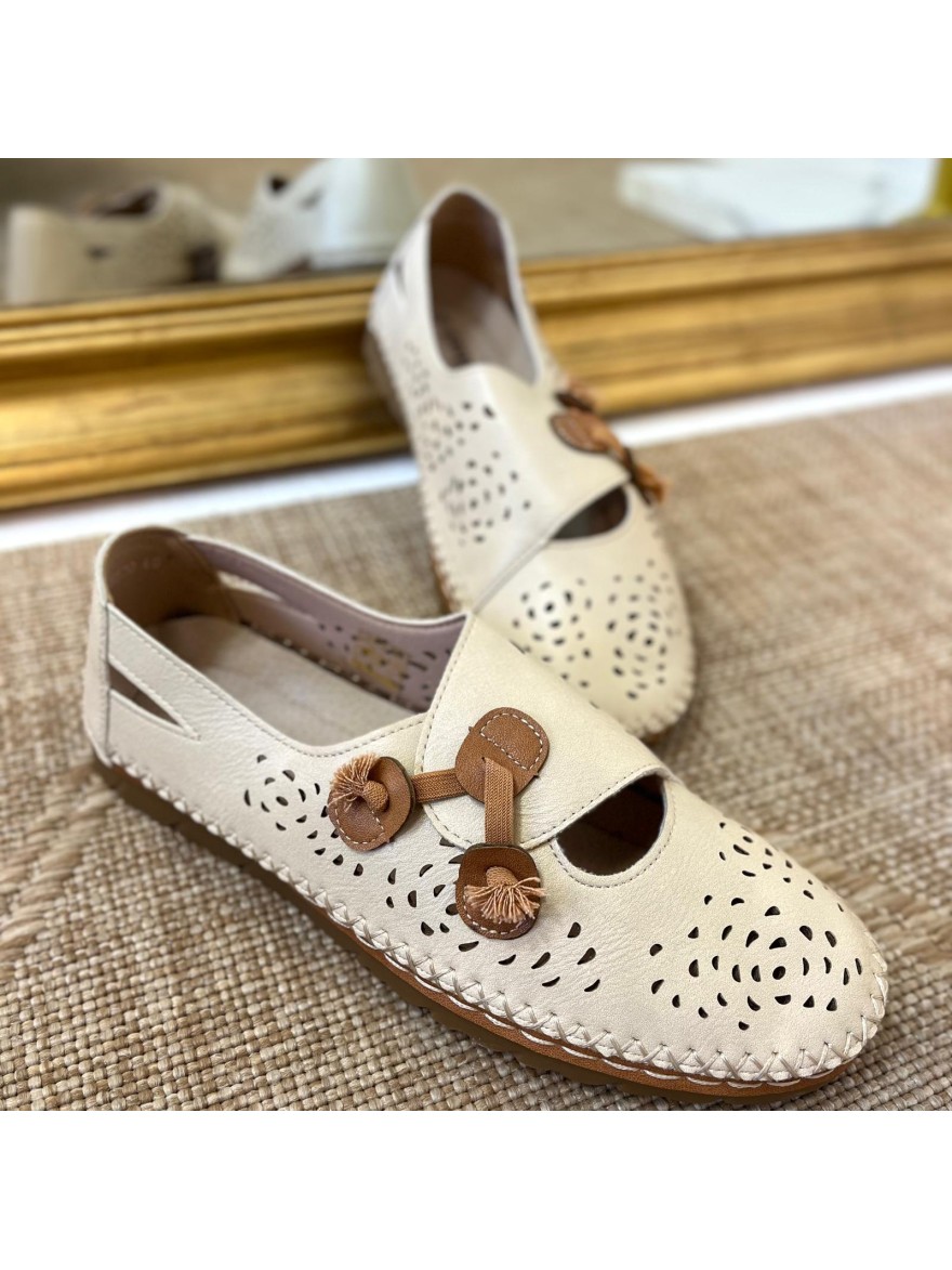 Ballerines Ouvertes Beige Confort Perforées Femme Petit Prix | Marina & Paloma
