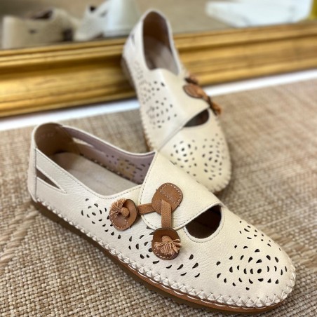 Ballerines Ouvertes Beige Confort Perforées Femme Petit Prix | Marina & Paloma