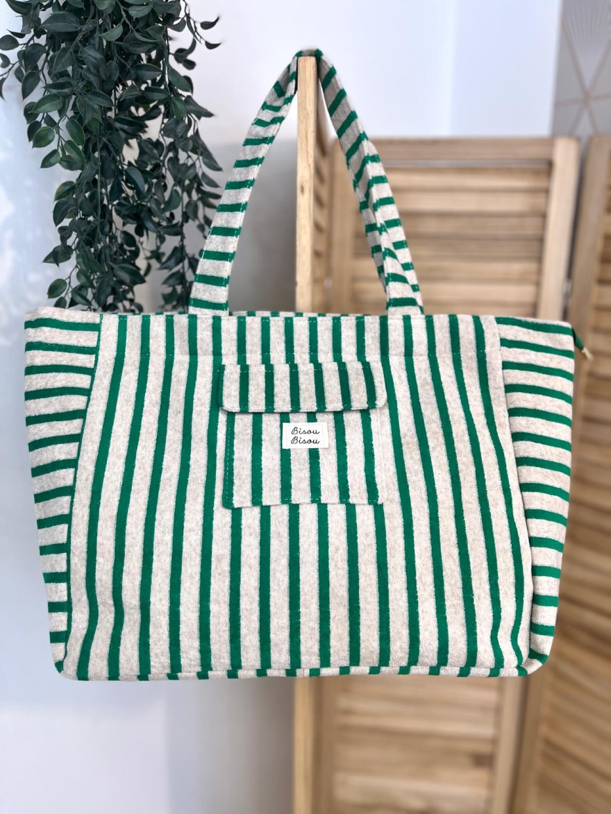 Sac de Plage Rayé en Éponge Bisous Bisous Grand Format | Marina & Paloma