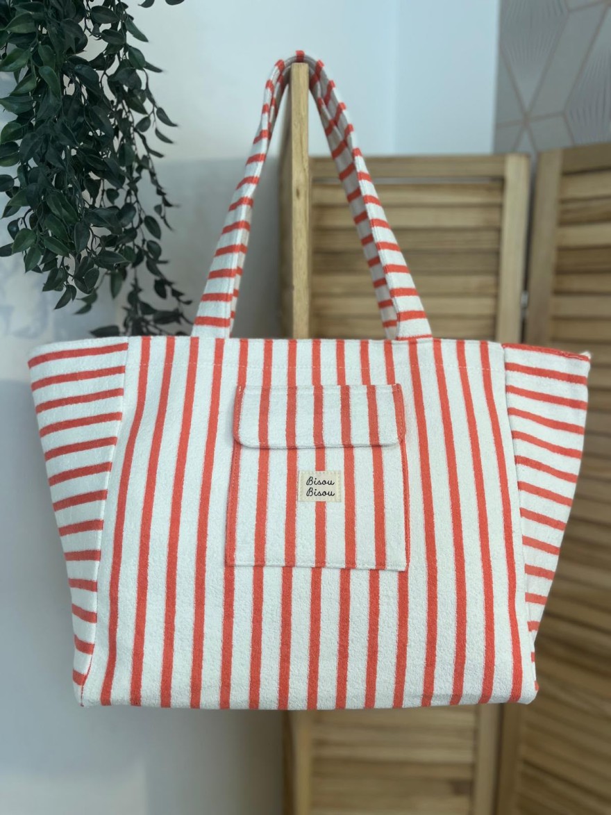 Sac de Plage Rayé en Éponge Bisous Bisous Grand Format | Marina & Paloma