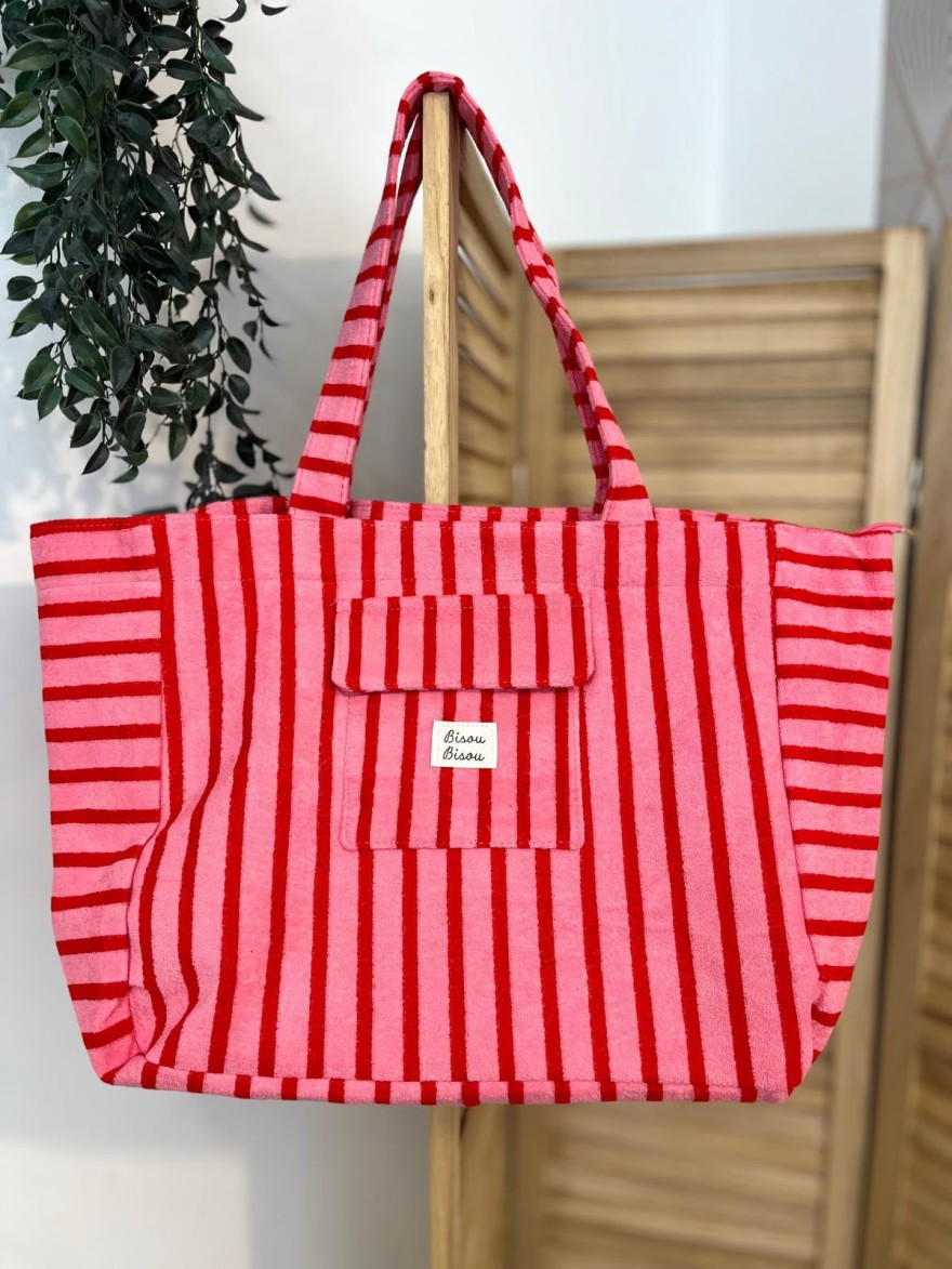 Sac de Plage Rayé en Éponge Bisous Bisous Grand Format | Marina & Paloma