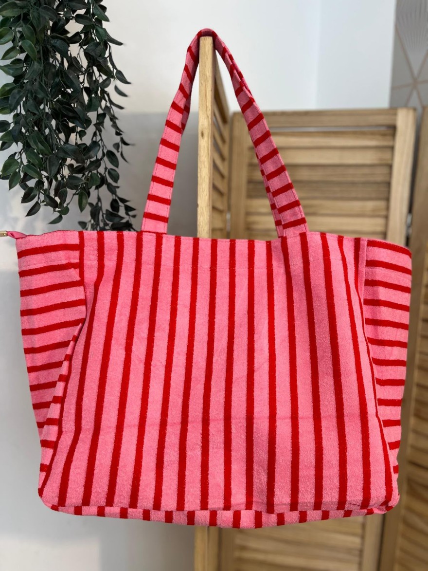 Sac de Plage Rayé en Éponge Bisous Bisous Grand Format | Marina & Paloma