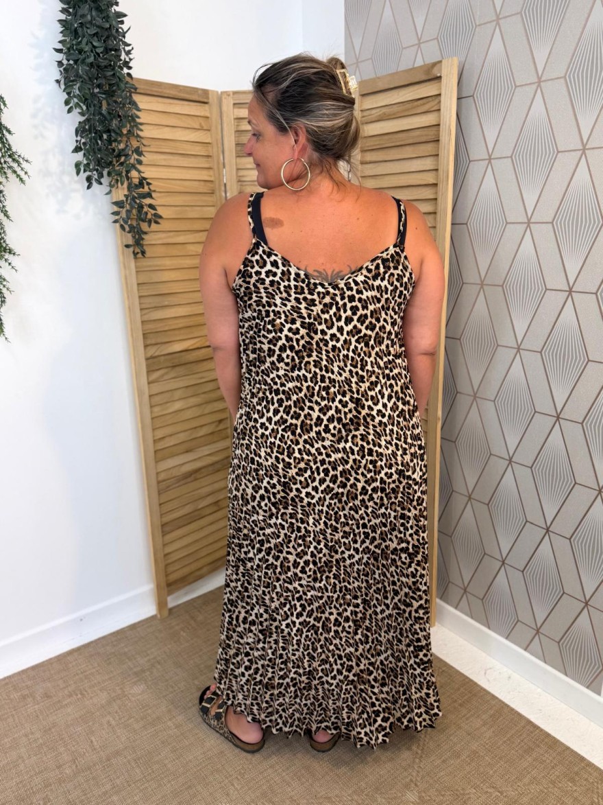 Robe Léopard Plissée Grande Taille Bretelles Femme | Marina & Paloma