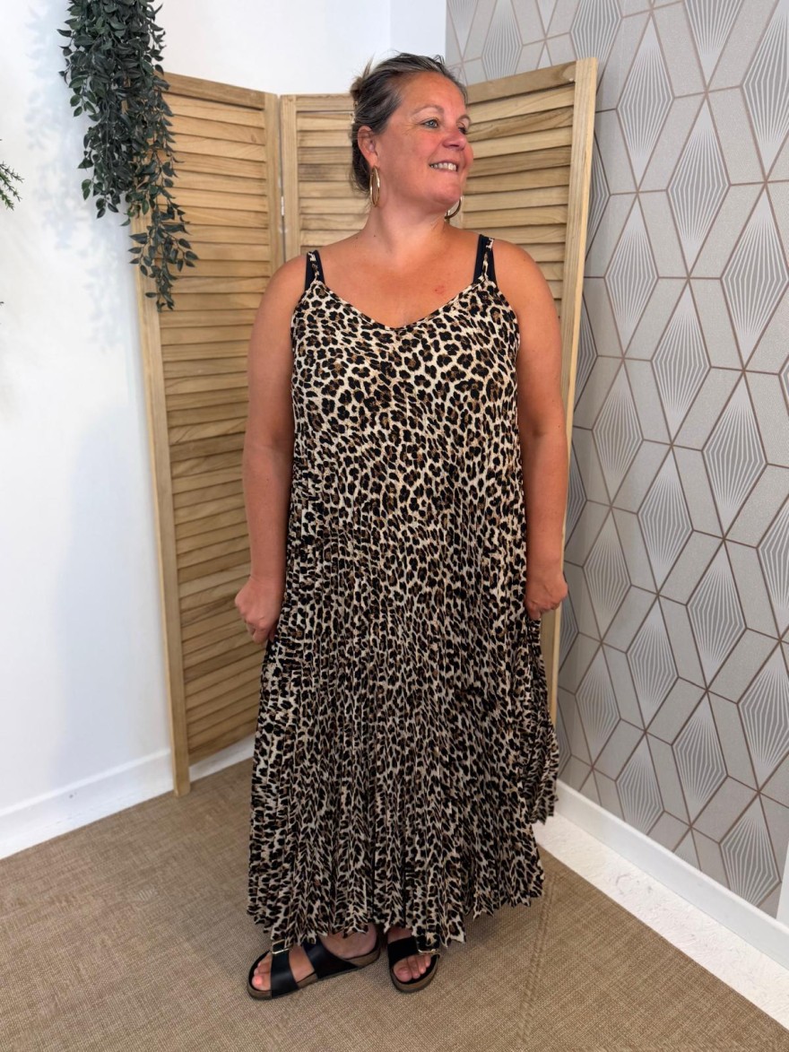 Robe Léopard Plissée Grande Taille Bretelles Femme | Marina & Paloma