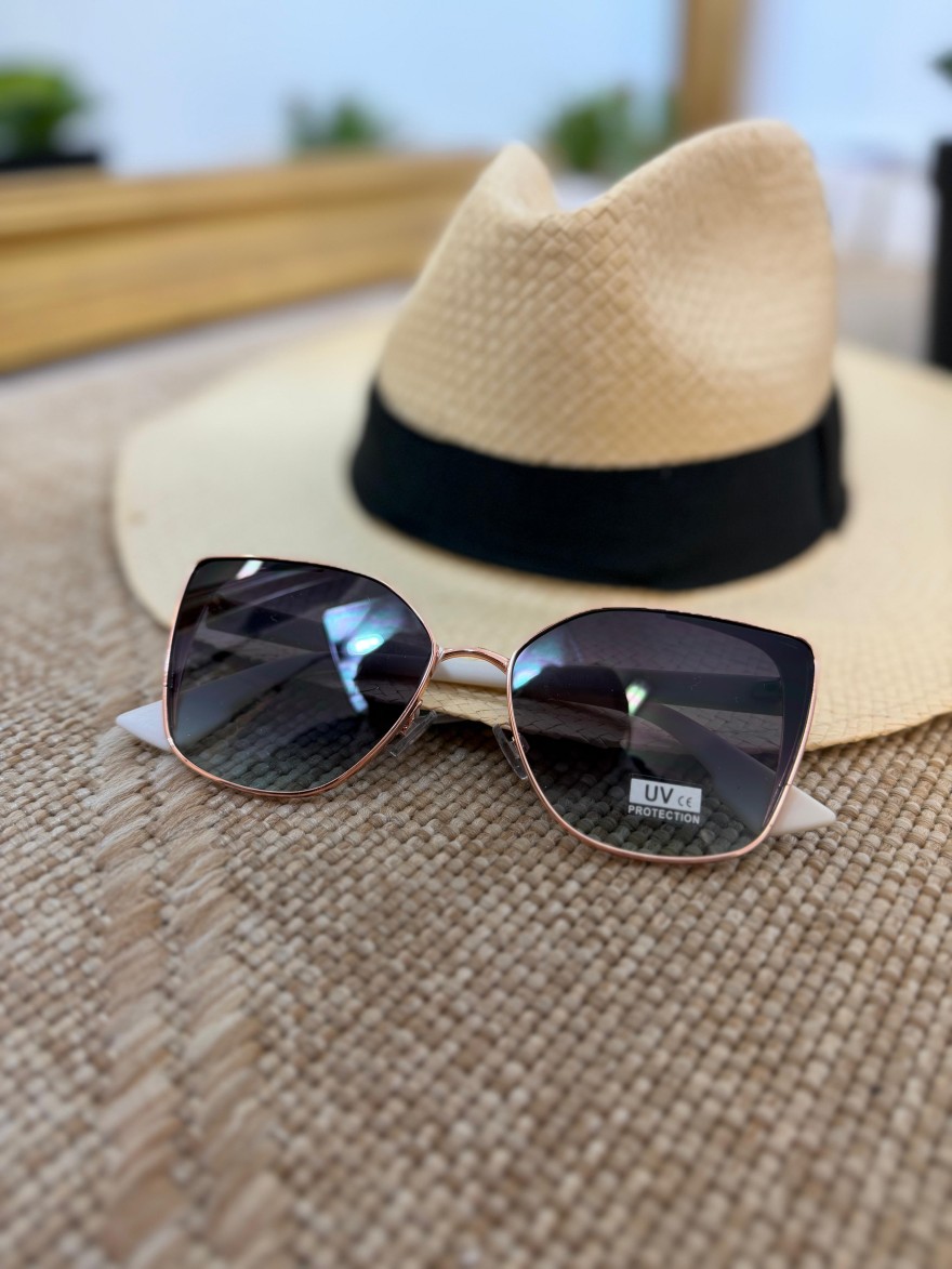 Lunettes de Soleil Carrées Blanc & Rose Doré Femme | Marina & Paloma