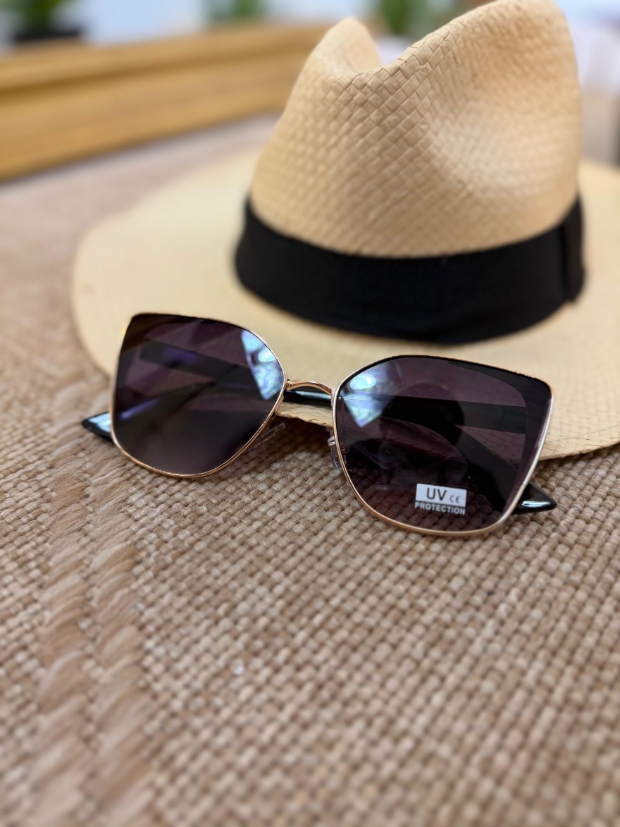Lunettes de Soleil Carrées Noir & Rose Doré Femme | Marina & Paloma