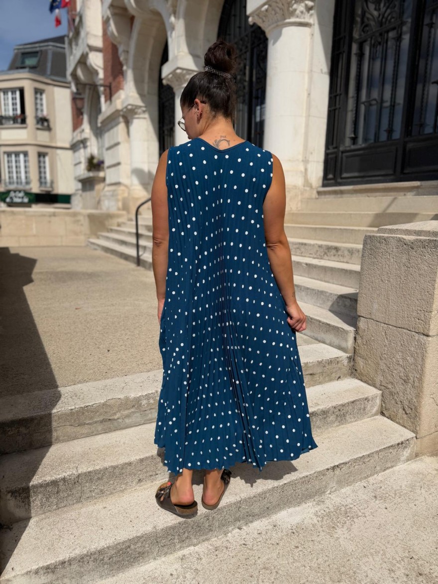 Robe longue plissée à pois grande taille | Marina & Paloma