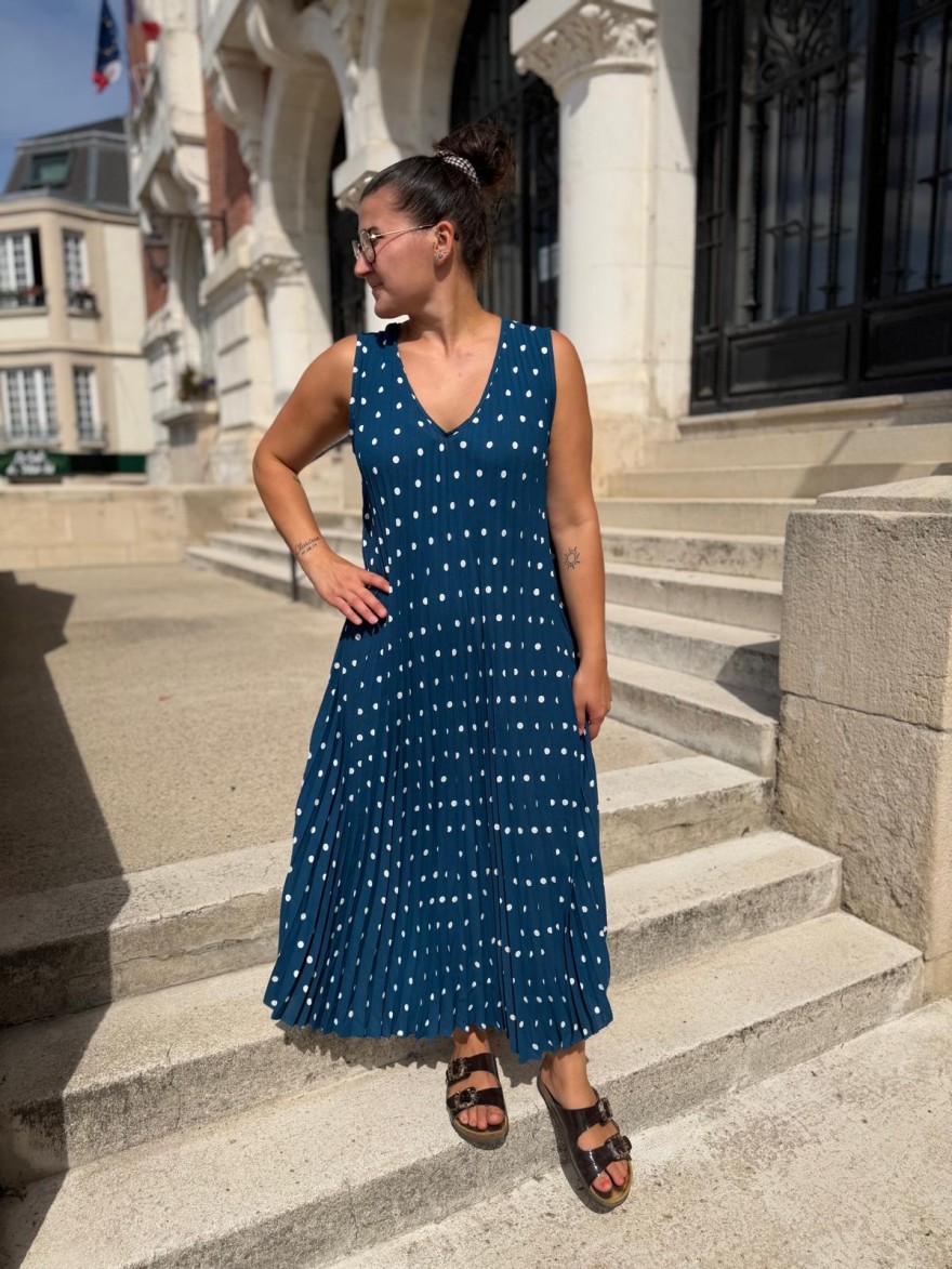 Robe longue plissée à pois grande taille | Marina & Paloma