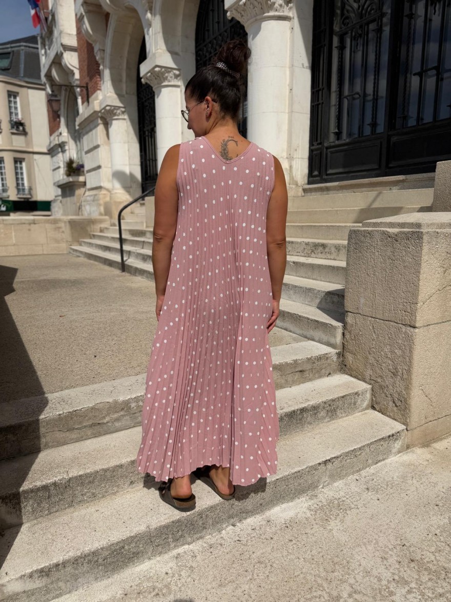 Robe longue plissée à pois grande taille | Marina & Paloma