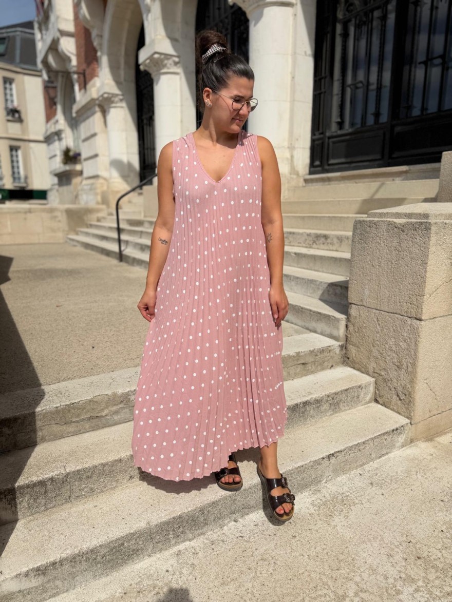 Robe longue plissée à pois grande taille | Marina & Paloma