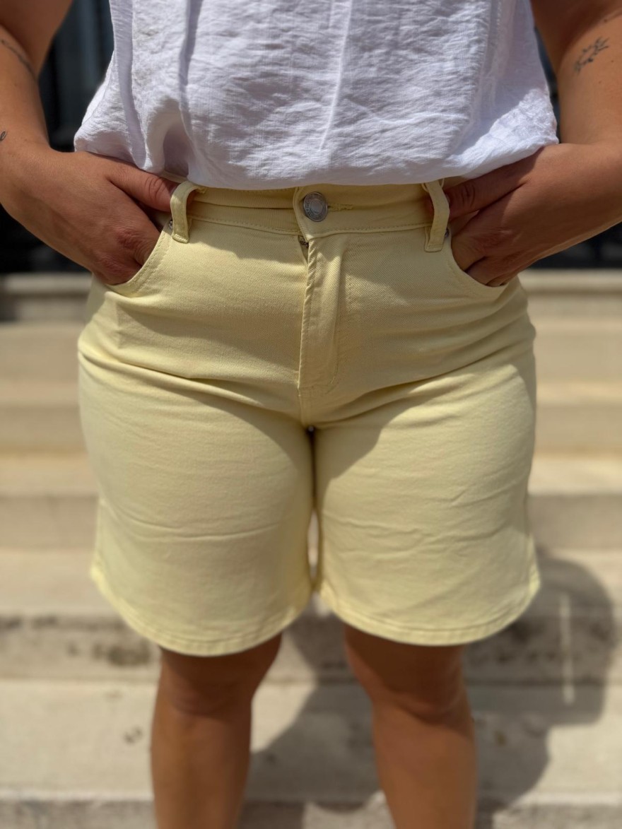 Short en Jean Jaune Taille Haute Norfy | Marina & Paloma