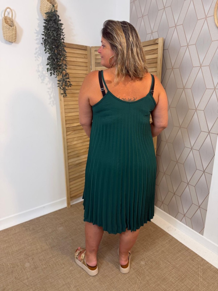 Robe Plissée Fine Bretelle Unie Légère Taille Unique | Marina & Paloma