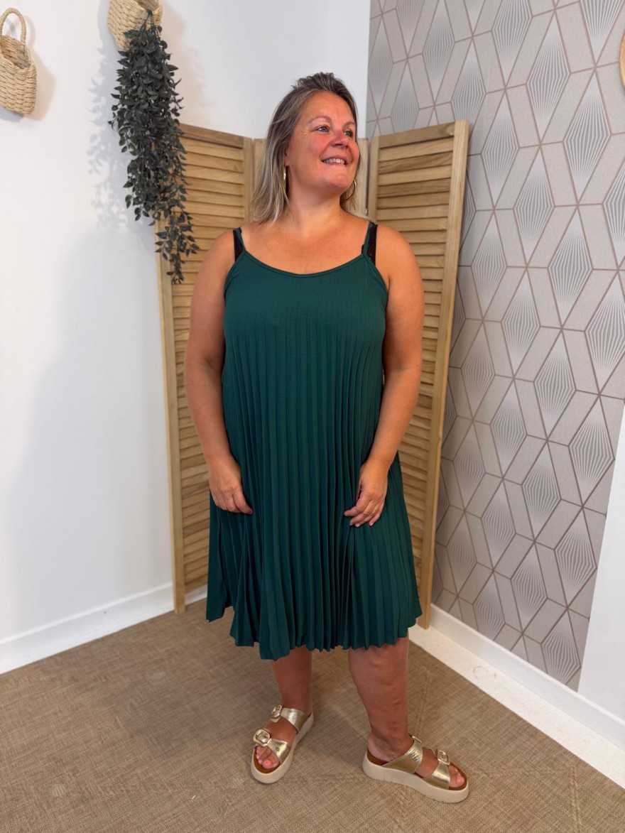 Robe Plissée Fine Bretelle Unie Légère Taille Unique | Marina & Paloma