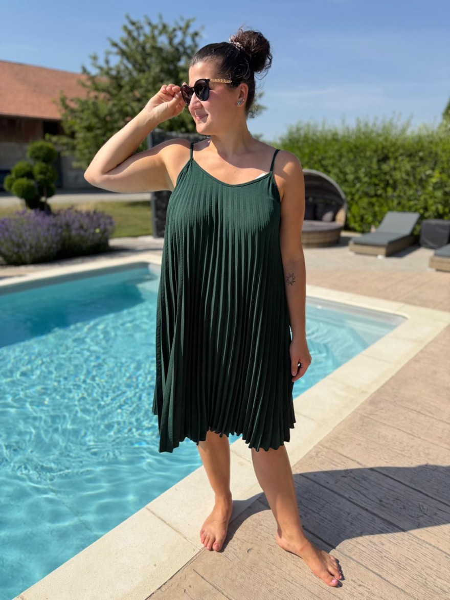 Robe Plissée Fine Bretelle Unie Légère Taille Unique | Marina & Paloma