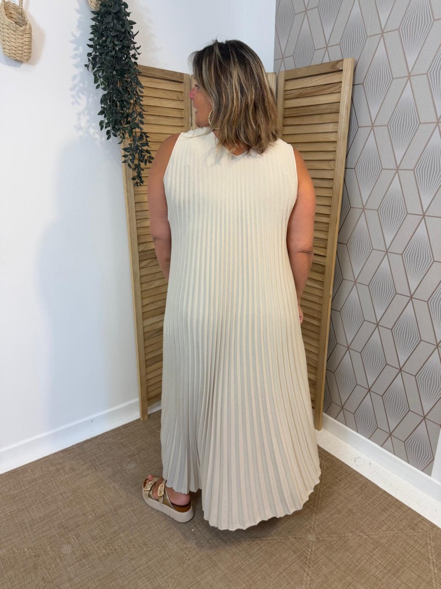 Robe Longue Plissée Grande Taille Beige Made in Italy | Marina & Paloma