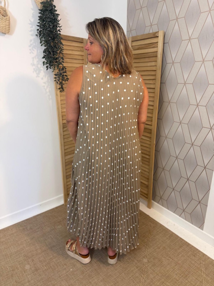 Robe longue plissée à pois grande taille | Marina & Paloma