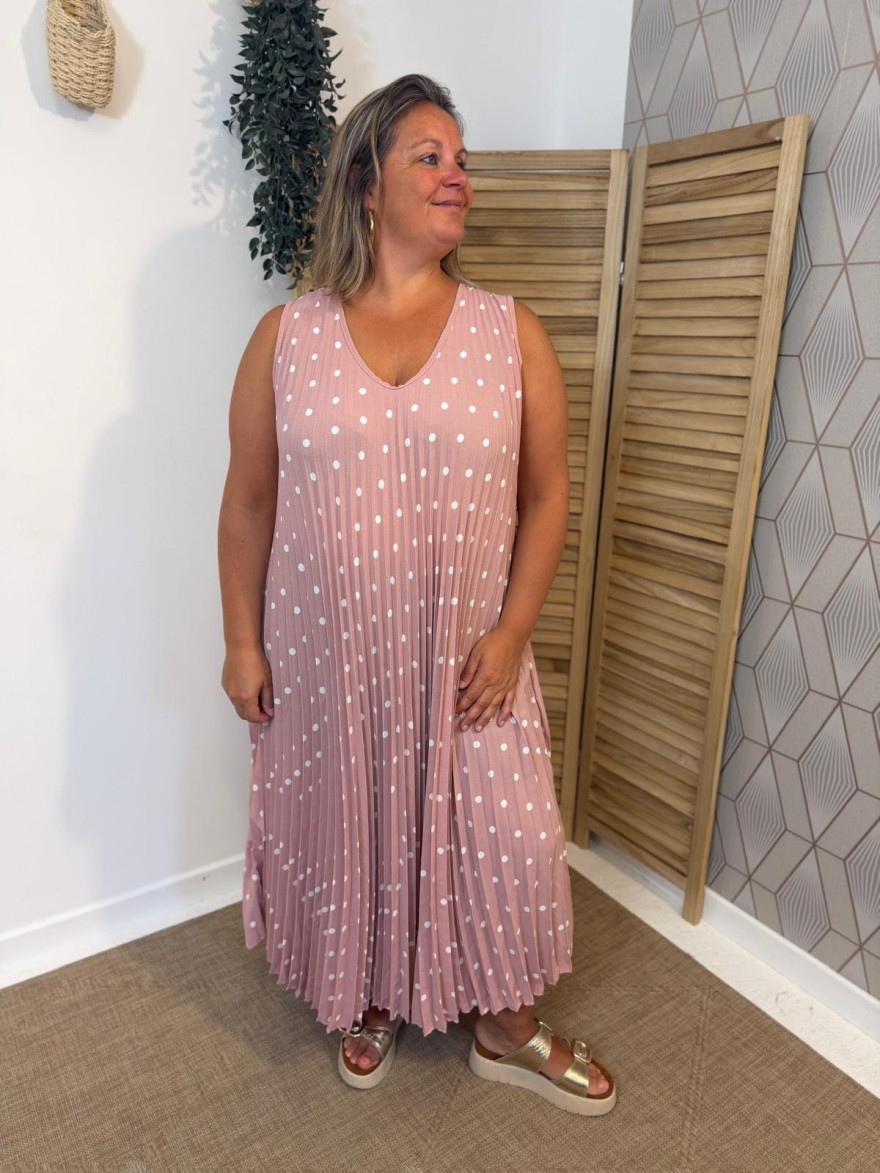 Robe longue plissée à pois grande taille | Marina & Paloma