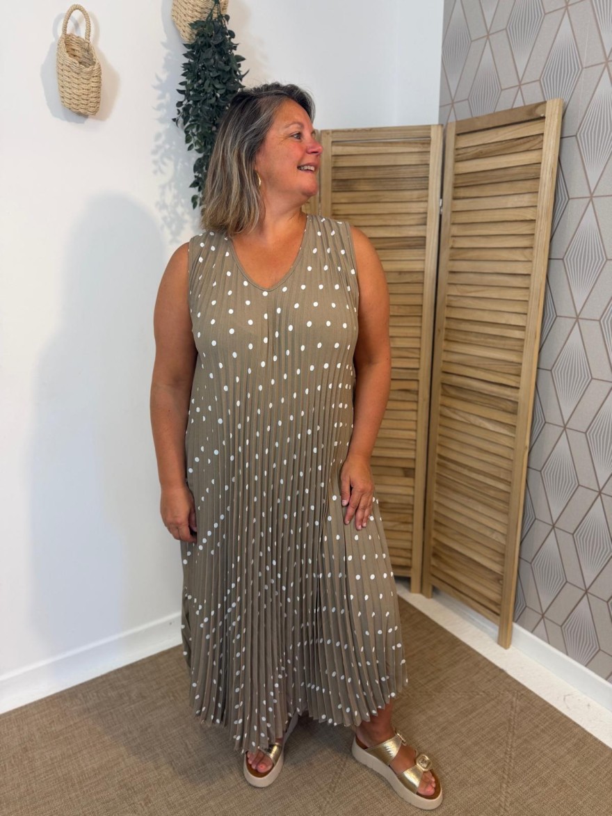 Robe longue plissée à pois grande taille | Marina & Paloma