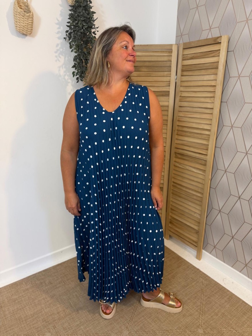 Robe longue plissée à pois grande taille | Marina & Paloma
