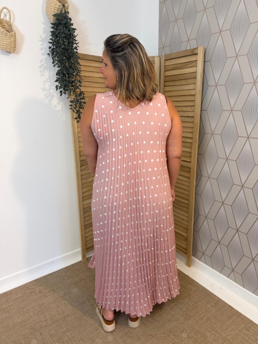 Robe longue plissée à pois grande taille | Marina & Paloma
