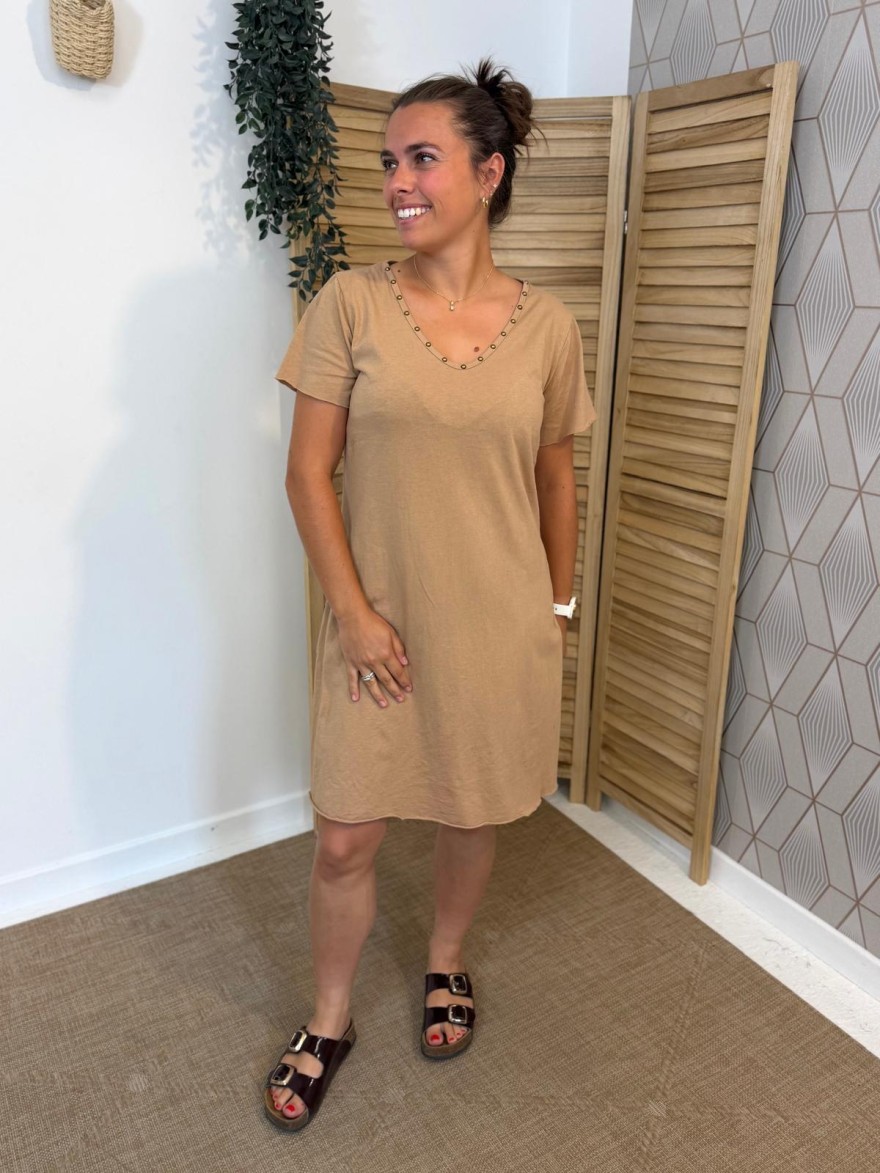 Robe Courte en Coton Avec Clous sur le Col Camillia | Marina & Paloma