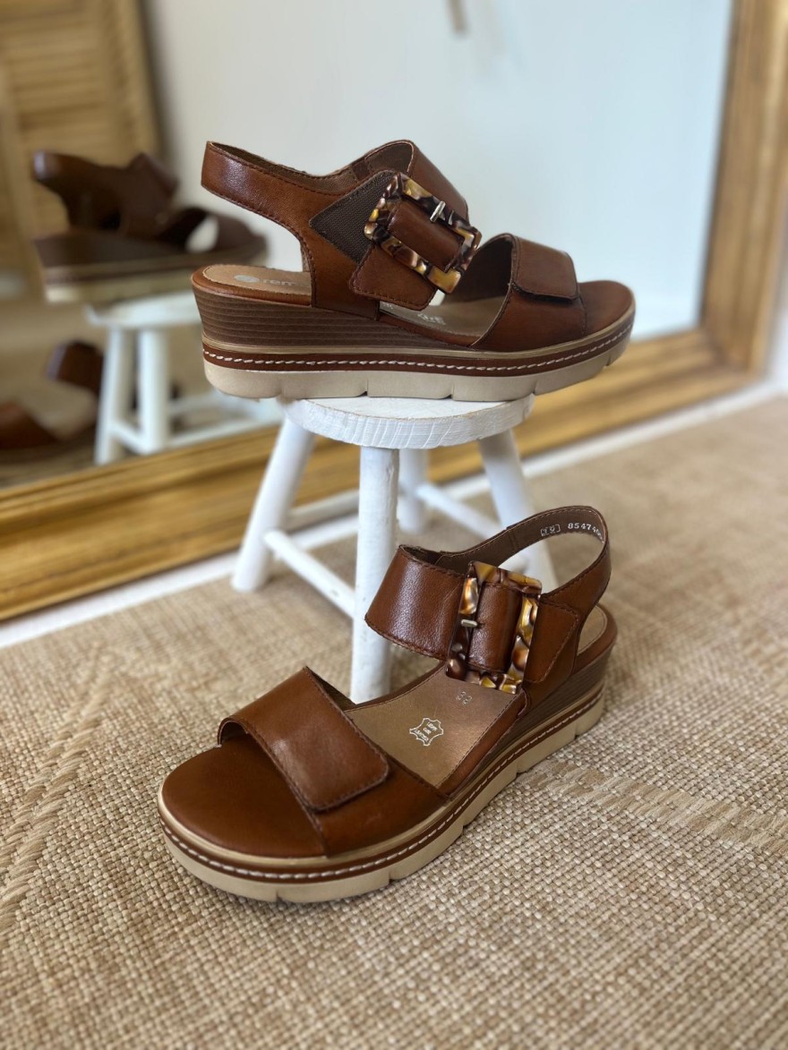 Nu-Pieds Compensés Remonte Camel D2L53-24 en Cuir Confort | Marina & Paloma