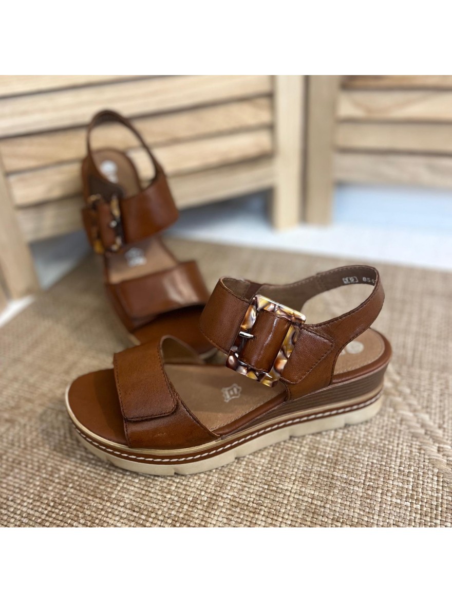 Nu-Pieds Compensés Remonte Camel D2L53-24 en Cuir Confort | Marina & Paloma