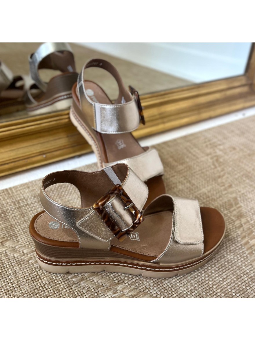 Nu-pieds Remonte D2L53-90 doré compensé boucle écaille | Marina & Paloma