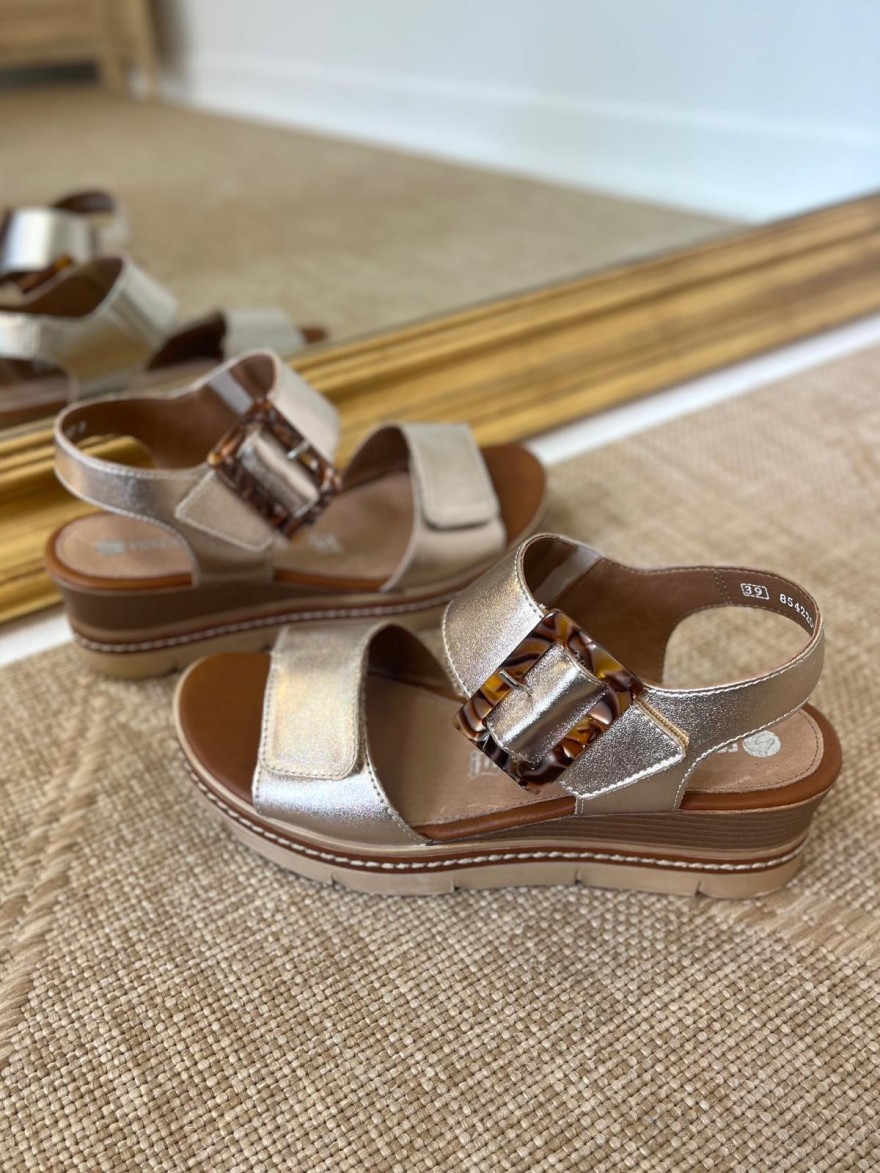 Nu-pieds Remonte D2L53-90 doré compensé boucle écaille | Marina & Paloma