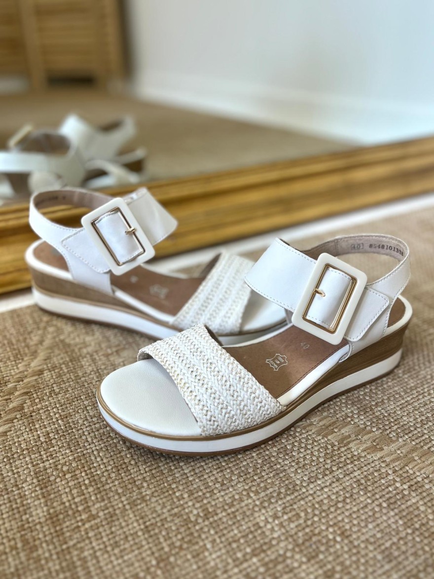 Nu-Pieds Compensés Remonte Blanc D6453-81 Confort Élégant Femme | Marina & Paloma
