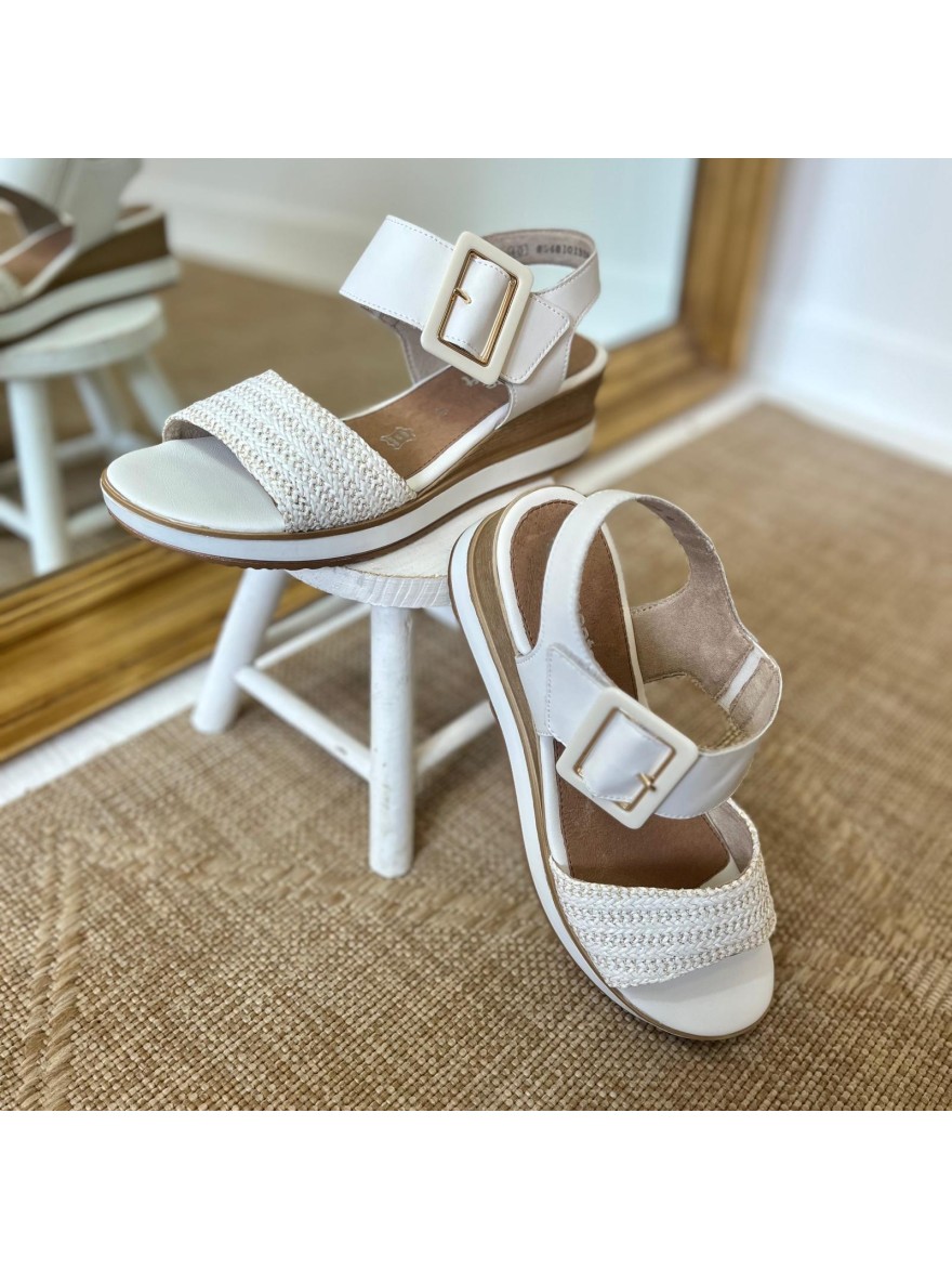 Nu-Pieds Compensés Remonte Blanc D6453-81 Confort Élégant Femme | Marina & Paloma