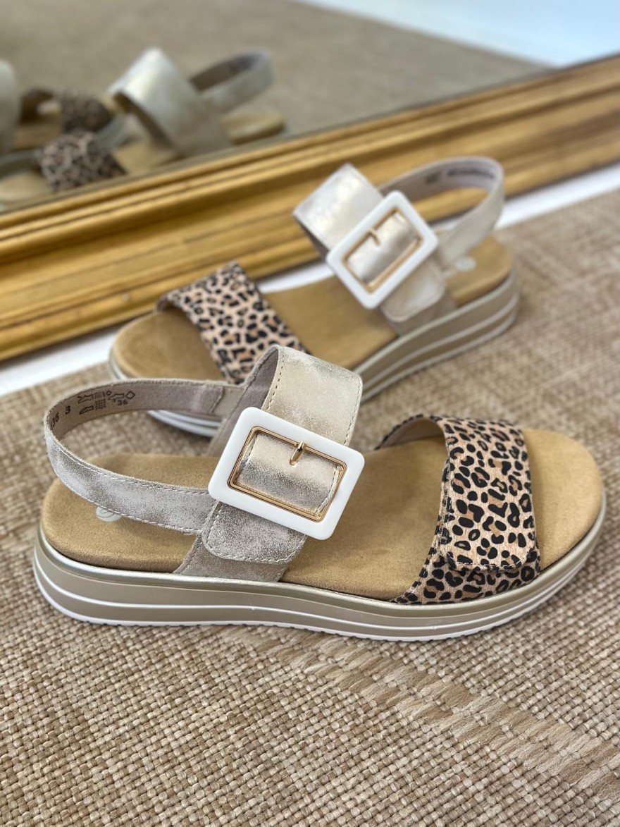 Nu-Pieds Compensés Remonte D1J53-91 Léopard Confort Femme | Marina & Paloma