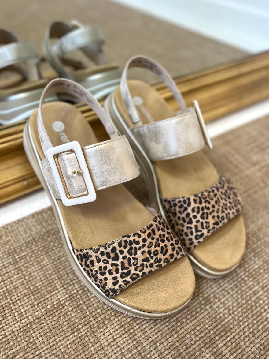 Nu-Pieds Compensés Remonte D1J53-91 Léopard Confort Femme | Marina & Paloma