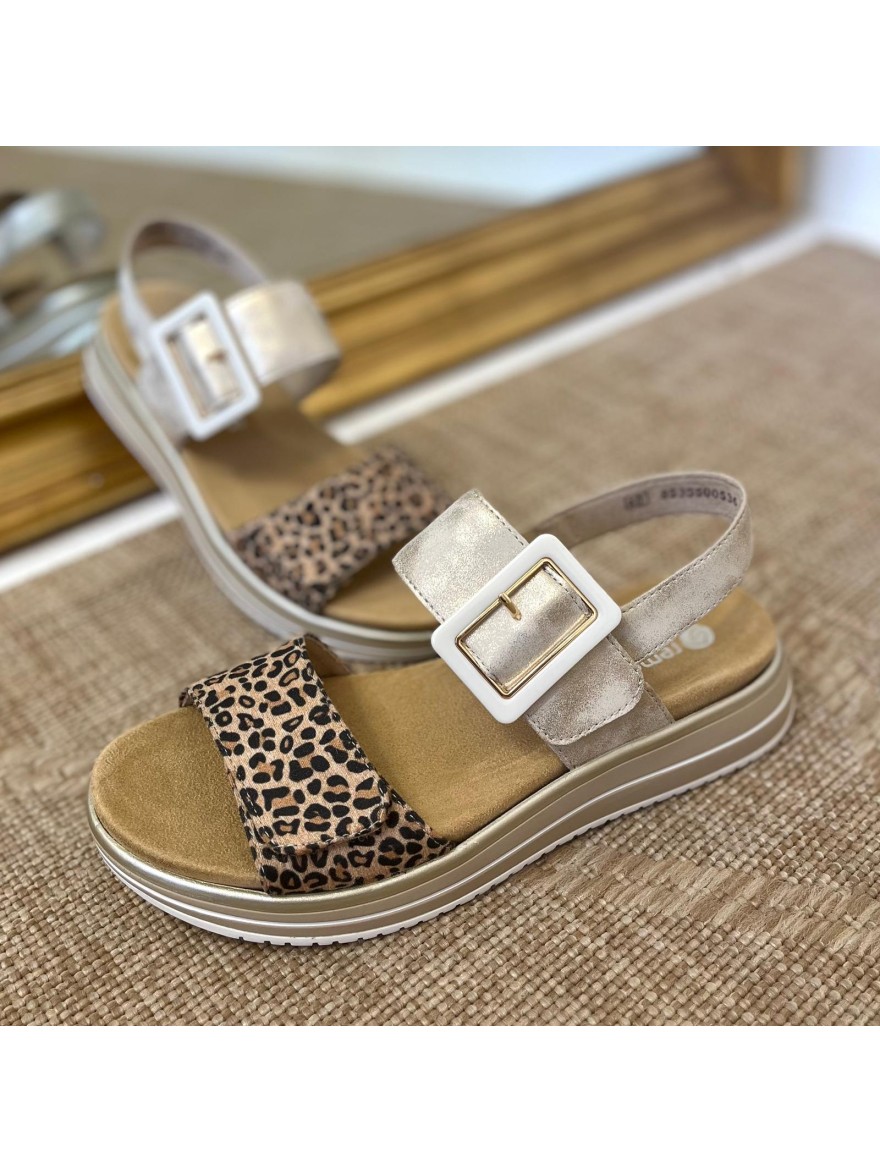Nu-Pieds Compensés Remonte D1J53-91 Léopard Confort Femme | Marina & Paloma