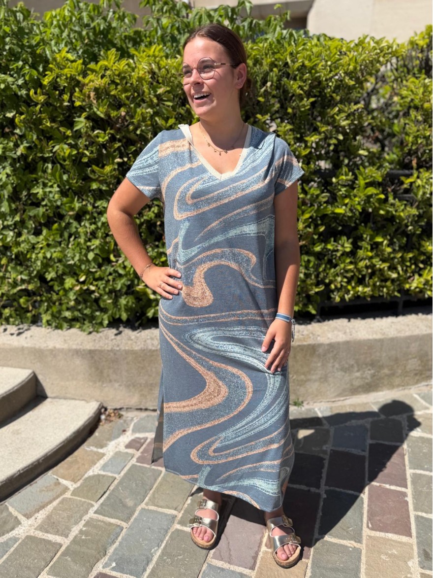 Robe Droite Col V en Lurex Camillia | Marina & Paloma