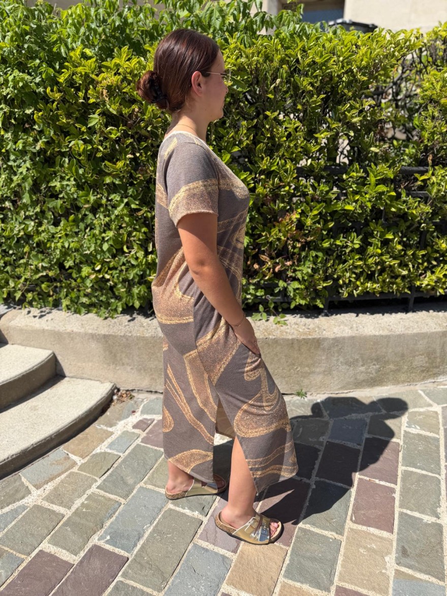 Robe Droite Col V en Lurex Camillia | Marina & Paloma