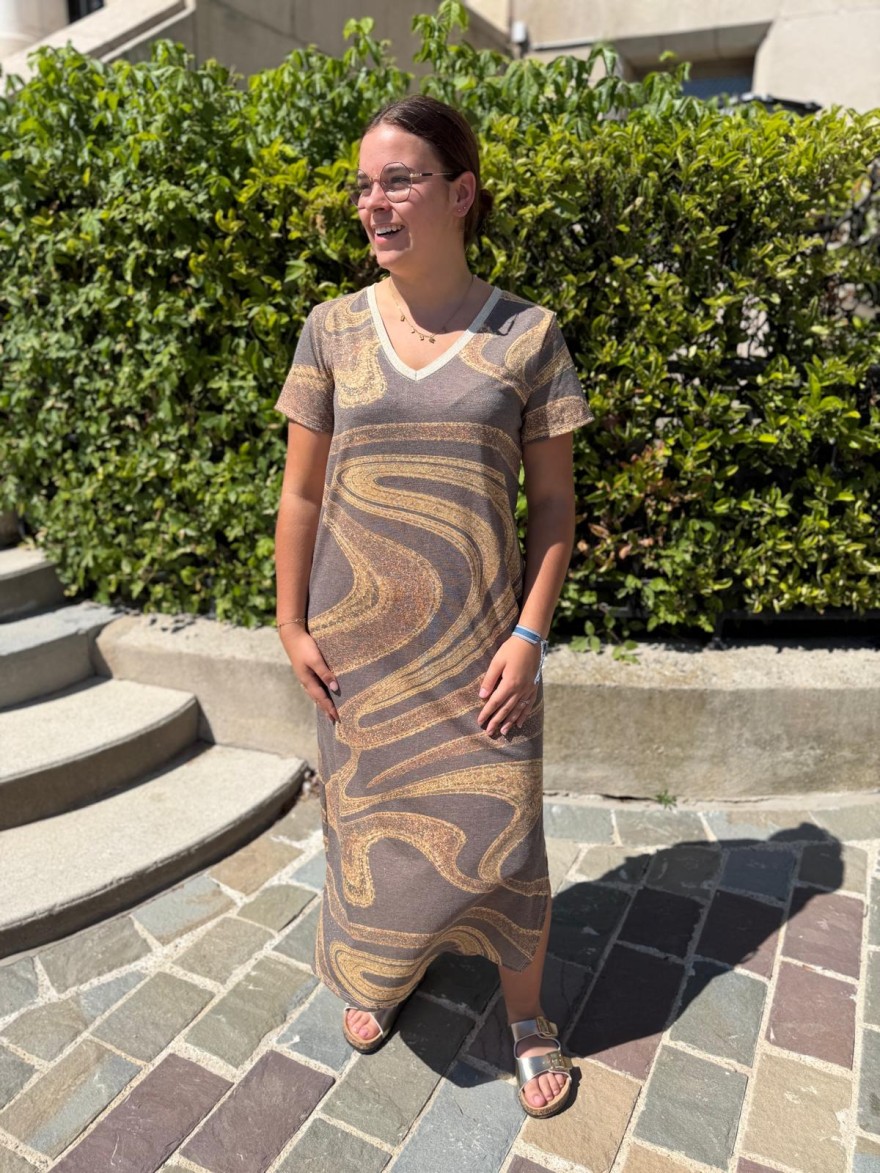 Robe Droite Col V en Lurex Camillia | Marina & Paloma