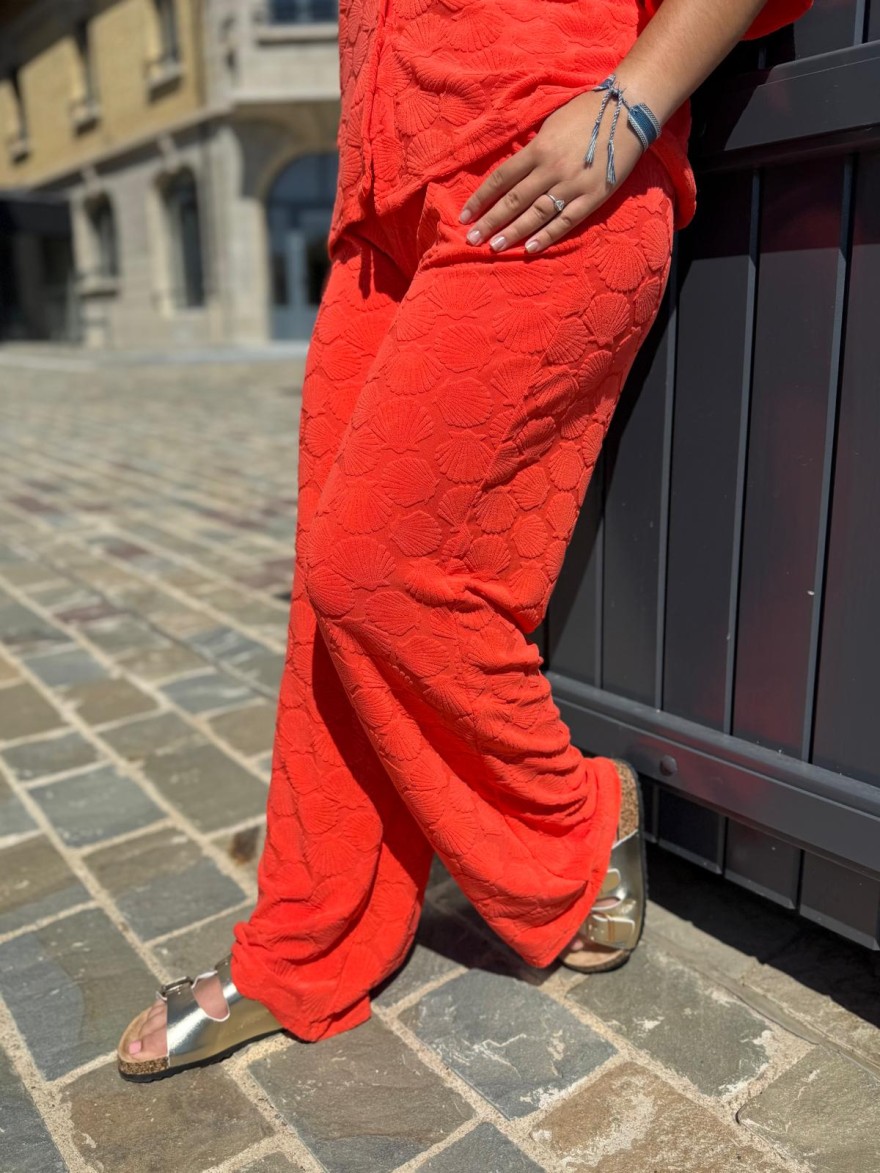 Pantalon en Éponge Rouge Effet Coquillage Season | Marina & Paloma