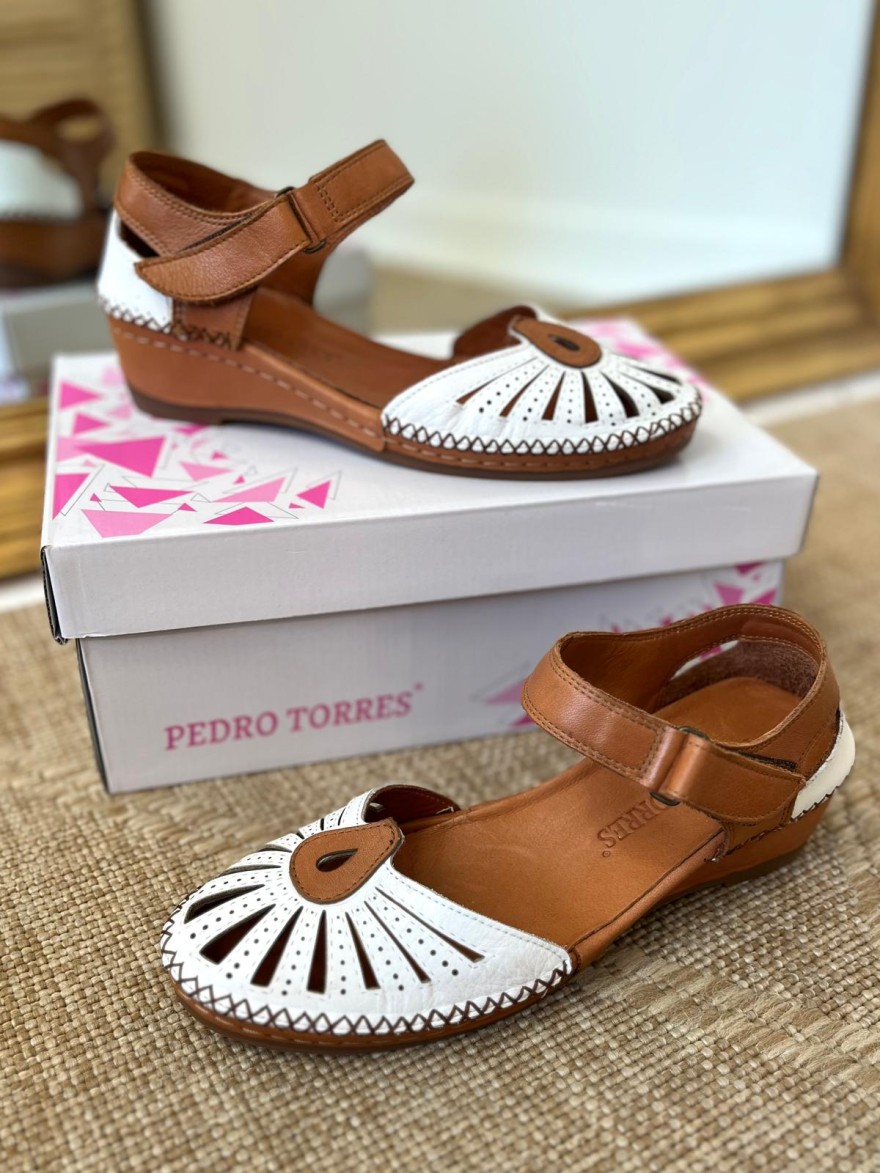 Sandale Compensée Pedro Torres Camel Blanc en promo | Marina & Paloma