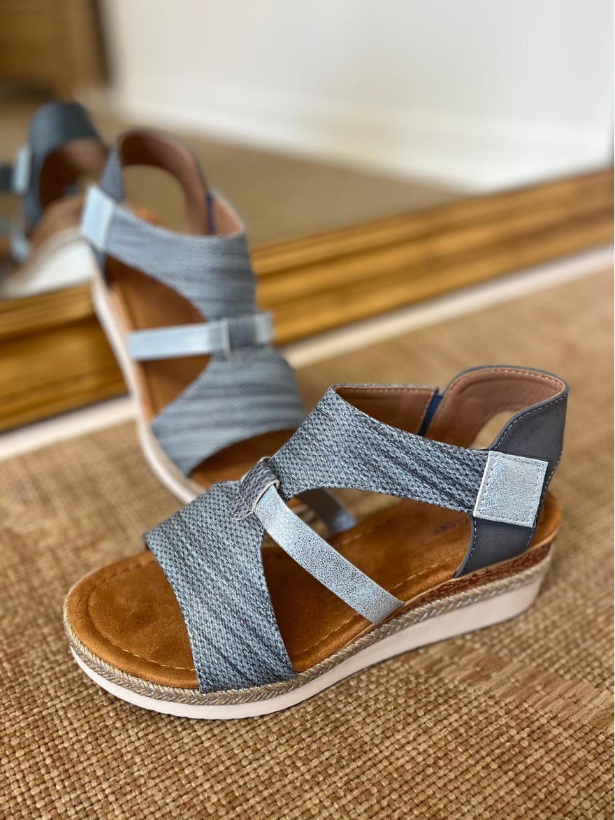 Nu-Pieds à Scratch Lady Glory Bleu Ciel Confort Compensé | Marina & Paloma