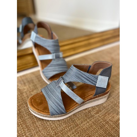 Nu-Pieds à Scratch Lady Glory Bleu Ciel Confort Compensé | Marina & Paloma