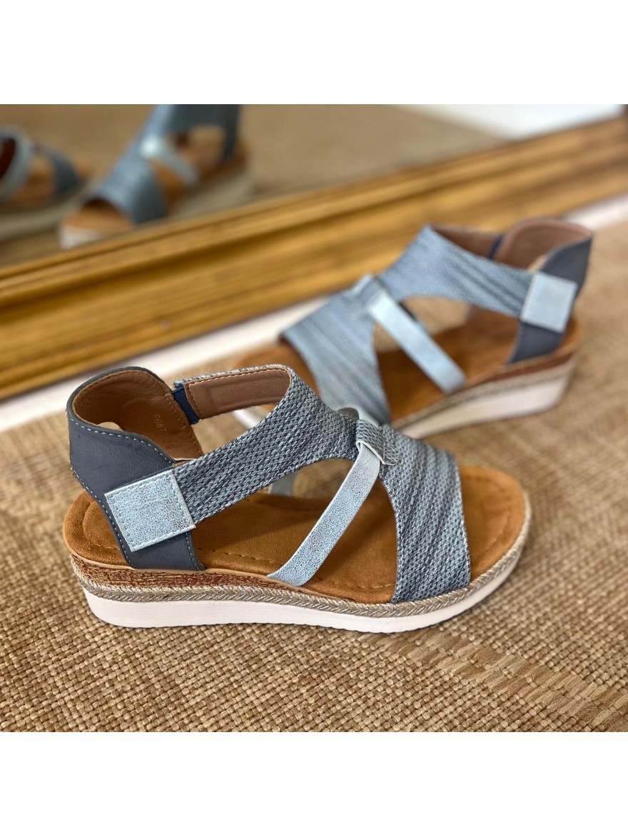 Nu-Pieds à Scratch Lady Glory Bleu Ciel Confort Compensé | Marina & Paloma
